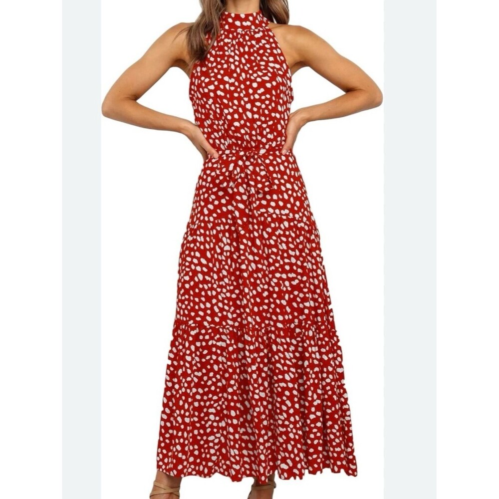 Red Halter Sleeveless Dress